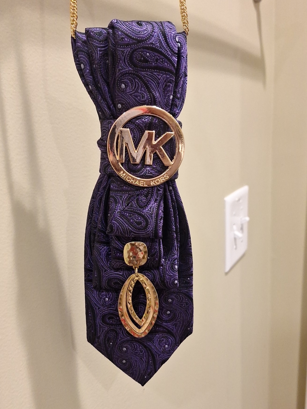 Chaps Deep Purple Paisley Silk Tie with Gold MK Pin